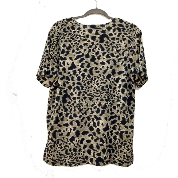 Impressions Animal Print Top Short Sleeves Women's Medium - Picture 3 of 5